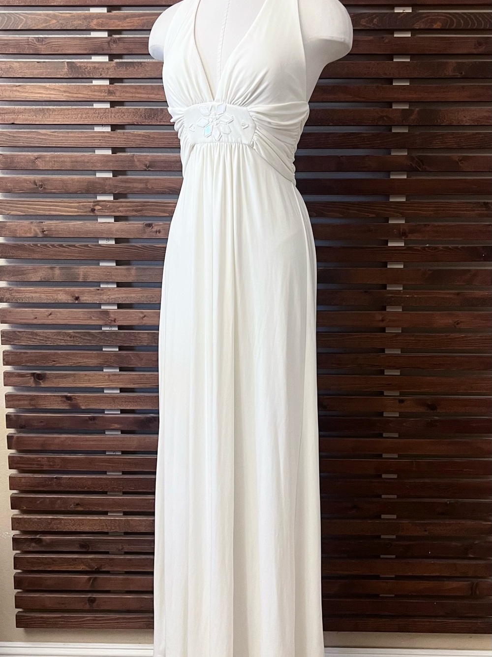 Max & Cleo Vintage Y2K Off White Beaded Halter Retro Maxi Dress Wedding Gown 4